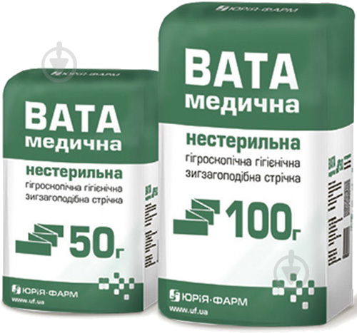 Вата Юрія-Фарм 100 г зиг-заг нестерильна - фото 1