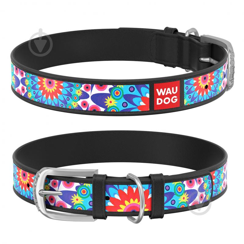 Ошейник WAUDOG Design с рисунком Цветы 1,2х21-29 см черный - фото 1