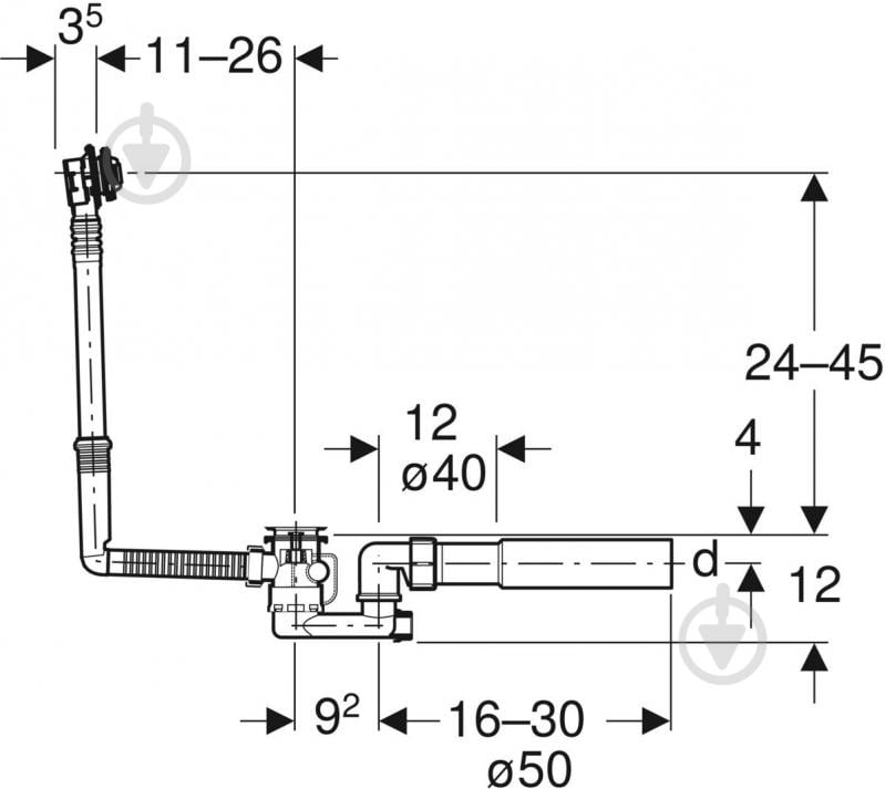 Злив-перелив для ванни Geberit з поворотним механізмом d52 150.530.21.6 - фото 4