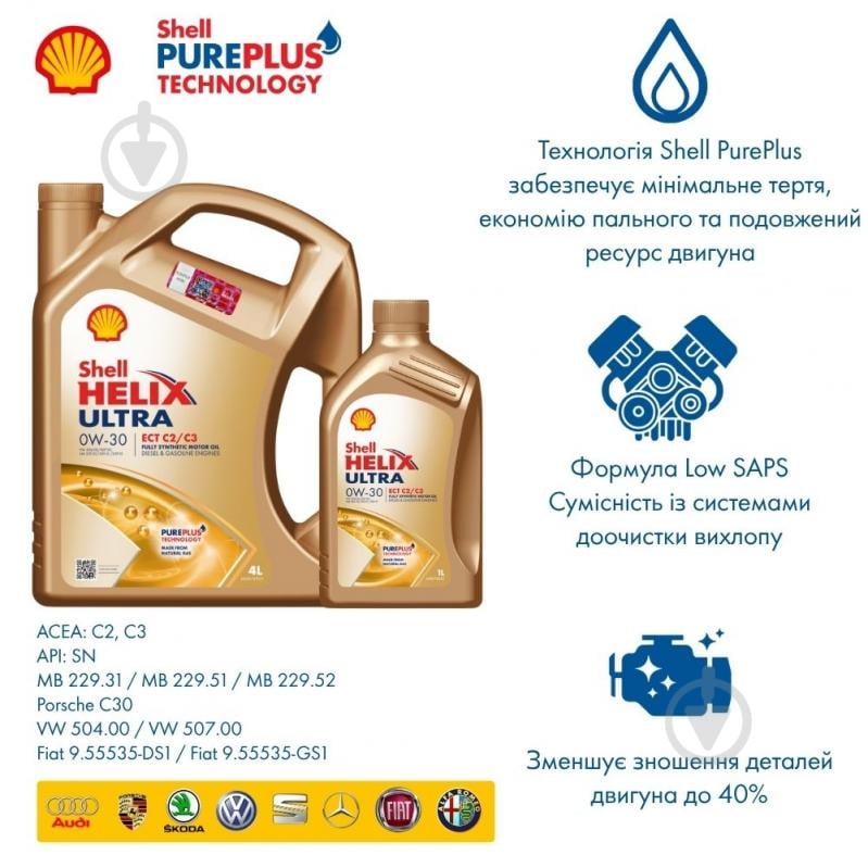 Моторна олива синтетична SHELL Helix Ultra ECT C2/C3 0W-30 4 л (ТОВ-У504629) - фото 3