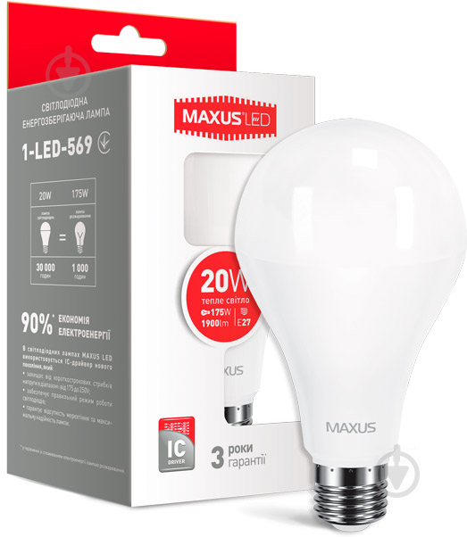 Лампа світлодіодна Maxus 20 Вт A80 матова E27 220 В 3000 К 1-LED-569 - фото 1