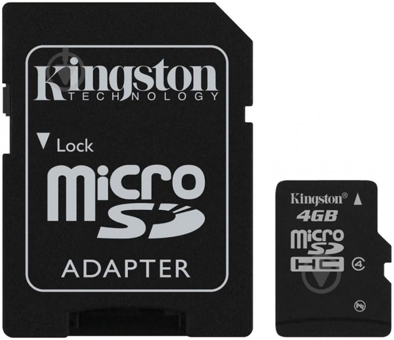 Карта памяти Kingston microSDHC 4GB Class 4 + SD adapter - фото 1