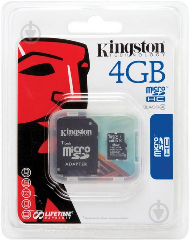 Карта памяти Kingston microSDHC 4GB Class 4 + SD adapter - фото 2