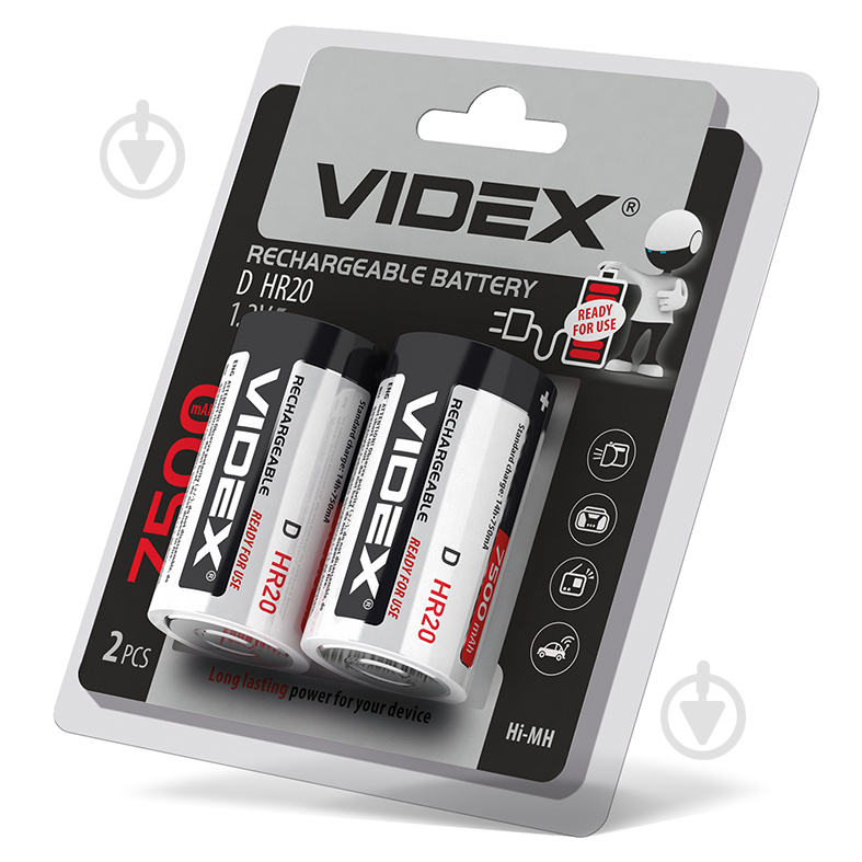 Акумулятор Videx HR20/D 7500mAh D (R20, 373) 2 шт. (24476) - фото 1