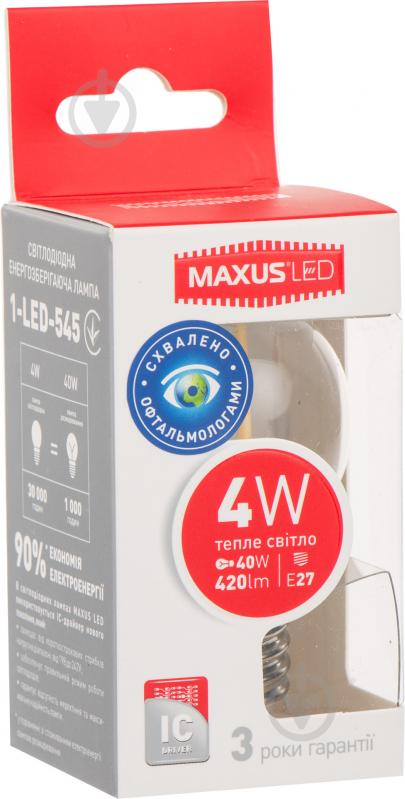 Лампа світлодіодна Maxus FM G45 4 Вт E27 3000 К 220 В прозора 1-LED-545 - фото 2