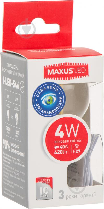 Лампа светодиодная Maxus FM G45 4 Вт E27 4000 К 220 В прозрачная 1-LED-546 - фото 2