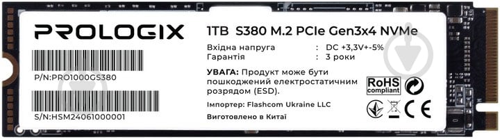 SSD-накопичувач PrologiX S380 1000GB M.2 PCI Express 3.0 x4 TLC (PRO1000GS380) - фото 1