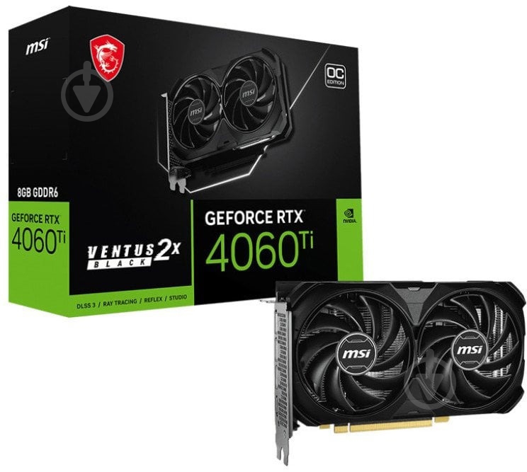 Видеокарта MSI GeForce RTX 4060 Ti 8GB GDDR6 128bit (GeForce RTX 4060 Ti 8G VENTUS 2X BLACK E1 OC) - фото 1