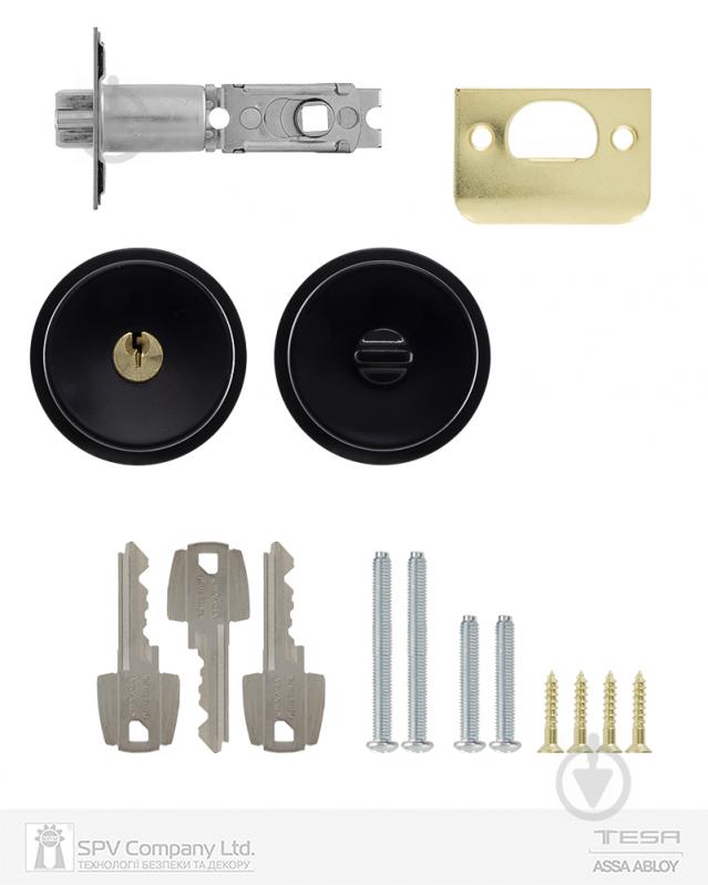 Кнобсет (ручка-защелка) TESA 1-way 3500u0 univ bs60/70 мм 3key 33-52 мм tulip (комплект) черный - фото 5