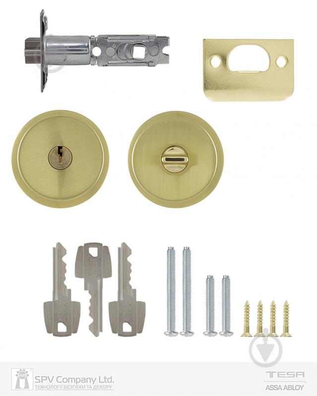 Кнобсет (ручка-засувка) TESA 1-way 3500u0 univ bs60/70 мм 3key 33-52 мм tulip (комплект) матова латунь - фото 5