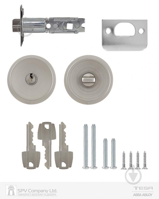 Кнобсет (ручка-засувка) TESA 1-way 3500u0 univ bs60/70 мм 3key 33-52 мм tulip (комплект) сатин нікель - фото 5