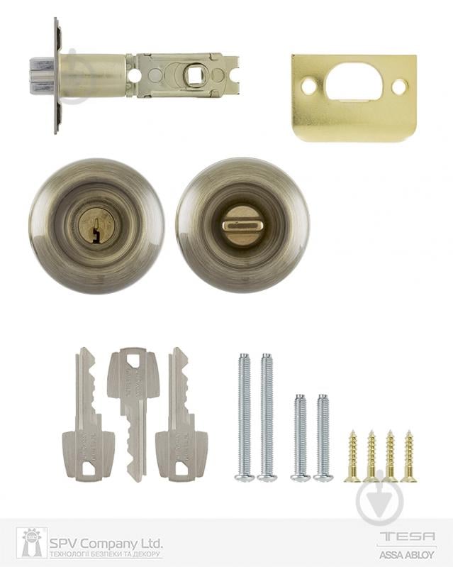 Кнобсет (ручка-защелка) TESA 1-way 3900u0 univ bs60/70 мм 3key 33-52 мм bola (комплект) античная бронза - фото 5