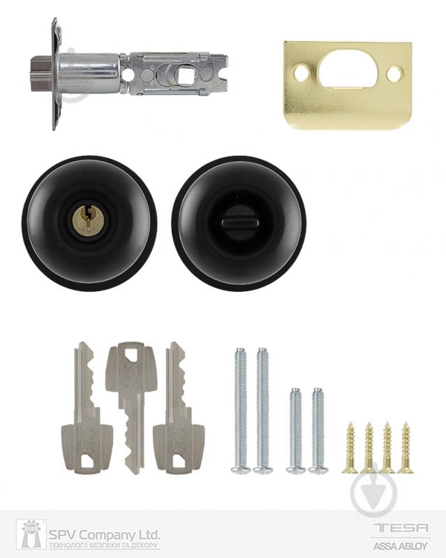 Кнобсет (ручка-засувка) TESA 1-way 3900u0 univ bs60/70 мм 3key 33-52 мм bola (комплект) чорний - фото 5