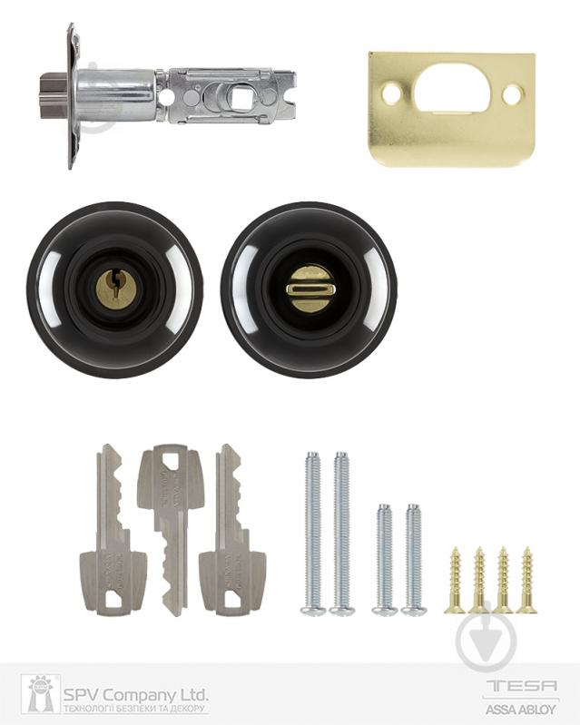 Кнобсет (ручка-защелка) TESA 1-way 3900u0 univ bs60/70 мм 3key 33-52 мм bola (комплект) черный никель - фото 4