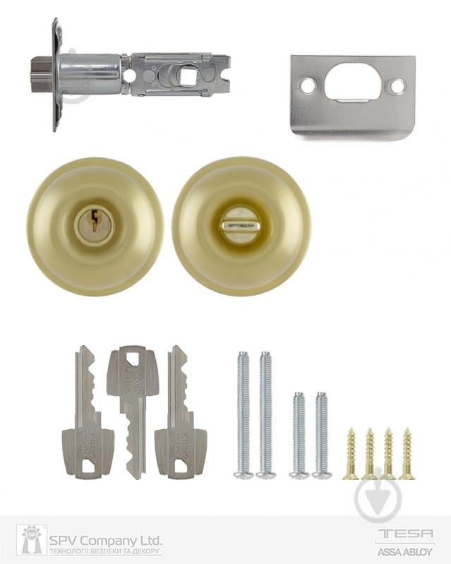 Кнобсет (ручка-защелка) TESA 1-way 3900u0 univ bs60/70 мм 3key 33-52 мм bola (комплект) матовая латунь - фото 5