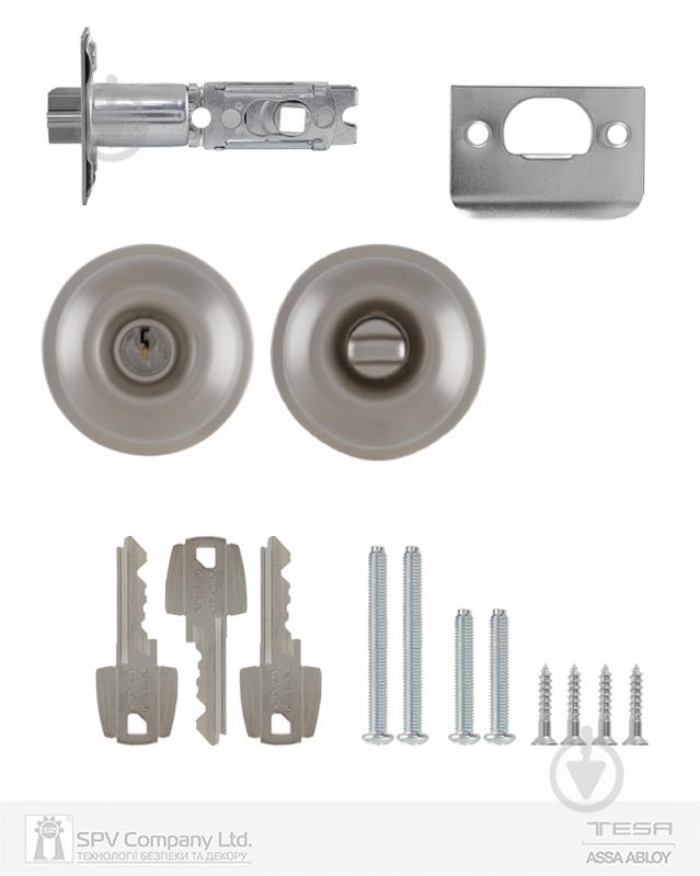 Кнобсет (ручка-защелка) TESA 1-way 3900u0 univ bs60/70 мм 3key 33-52 мм bola (комплект) сатин никель - фото 5