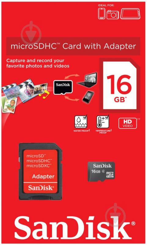 Карта памяти SanDisk microSDHC 16GB Class 4 + SD adapter - фото 5