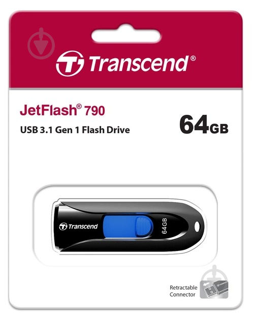 Флеш-память USB Transcend JetFlash 790 64 ГБ USB 3.0 black (TS64GJF790K) - фото 5