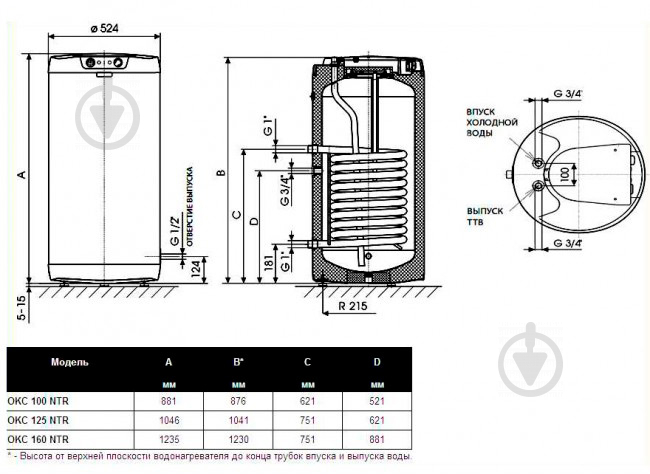 Бойлер косвенного нагрева Drazice Okc 160 NTR model 2016 (1106708101) - фото 3