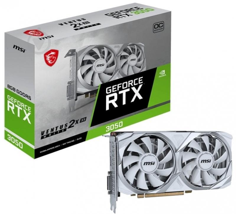 Видеокарта MSI GeForce RTX 3050 VENTUS 2X XS WHITE OC 8GB GDDR6 128bit (912-V809-4401) - фото 1 Видеокарта MSI GeForce RTX 3050 VENTUS 2X XS WHITE OC 8GB GDDR6 128bit (912-V809-4401) - фото 1