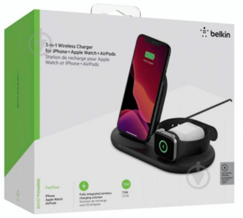 Бездротовий зарядний пристрій Belkin 3-in-1 Wireless Pad/Stand/Apple Watch, black (WIZ001VFBK) - фото 7