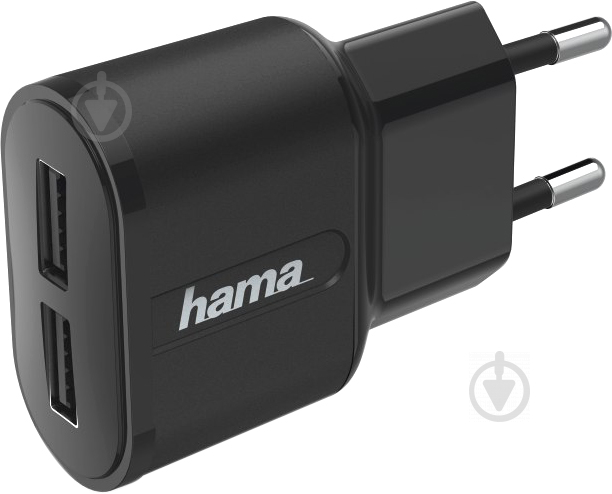 Зарядний пристрій Hama 2хUSB Wall Charger 2.4A Black (00183227) - фото 1