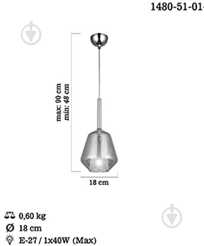 Люстра підвісна Vio Concept by LUCEA Onda 1x40 Вт Е27 хром 1480-51-01-SM - фото 2