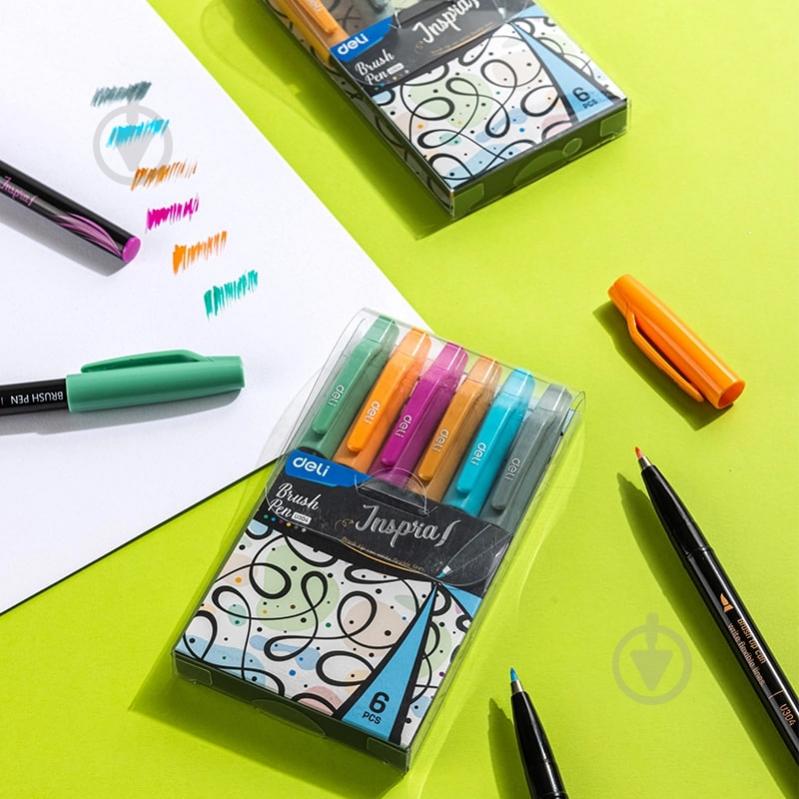 Фломастеры 6 цветов Brush Pen EU304 Deli - фото 2