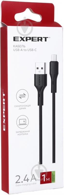 Кабель Expert USB-A to USB-C 2.4А 1 м black - фото 3