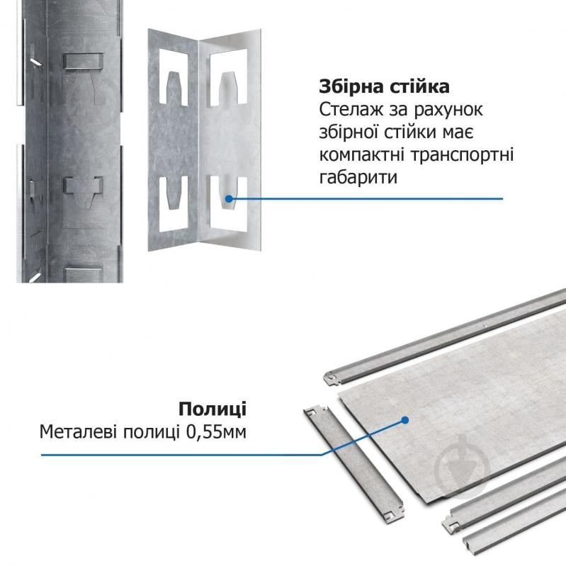Стелаж металевий 1800x750x400 мм Меткас Бюджет метал полиці 5 шт. цинкований - фото 12