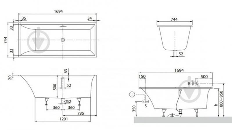 Ванна Villeroy & Boch Squaro UBQ170SQS2V-01 170х75 см - фото 3