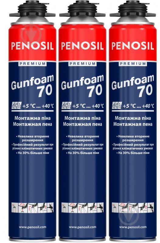 Піна монтажна PENOSIL Premium Gunfoam 70 3 шт. 885 мл - фото 1