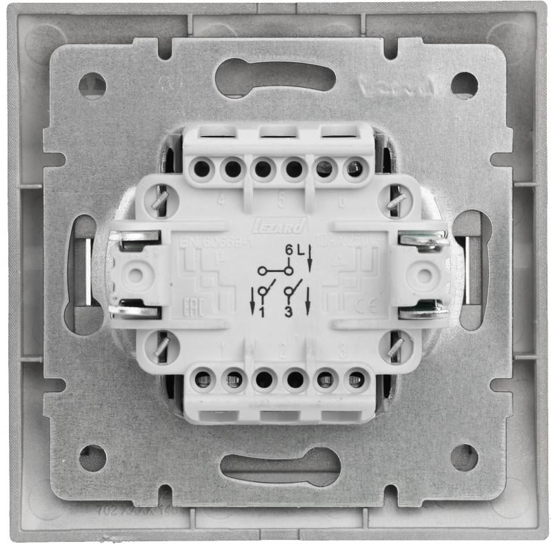 Вимикач двоклавішний Lezard Deriy без підсвітки темно-сірий металік 702-2929-101 - фото 3