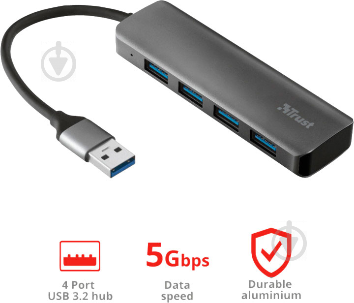 USB-хаб Trust Halyx 4-Port USB-A 3.2 Aluminium (23327) - фото 4