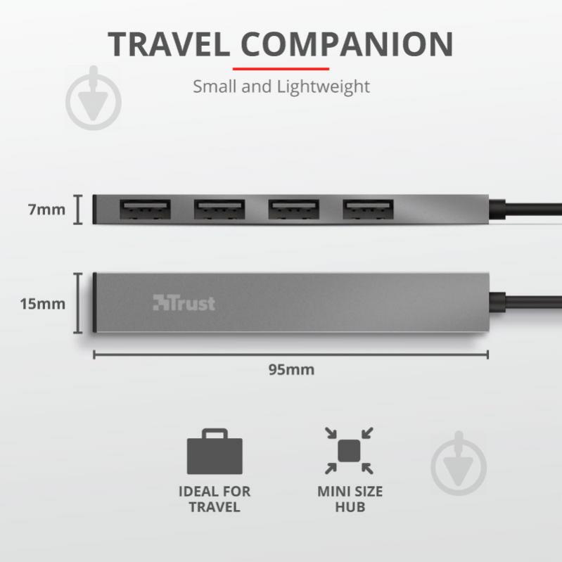 USB-хаб Trust Halyx Aluminium 4-Port Mini USB Hub (23786) - фото 8