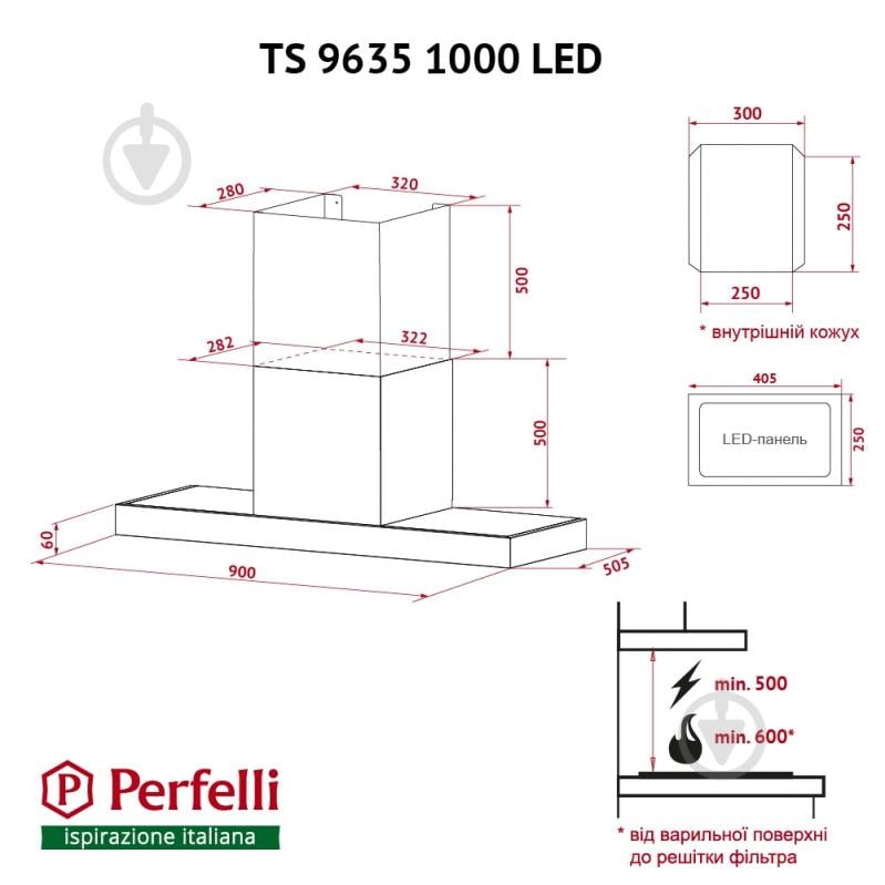 Вытяжка Perfelli TS 9635 I/BL 1000 LED - фото 12