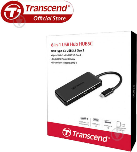 USB-хаб Transcend Type-C HUB 6 ports microSD/SD Black (TS-HUB5C) - фото 3