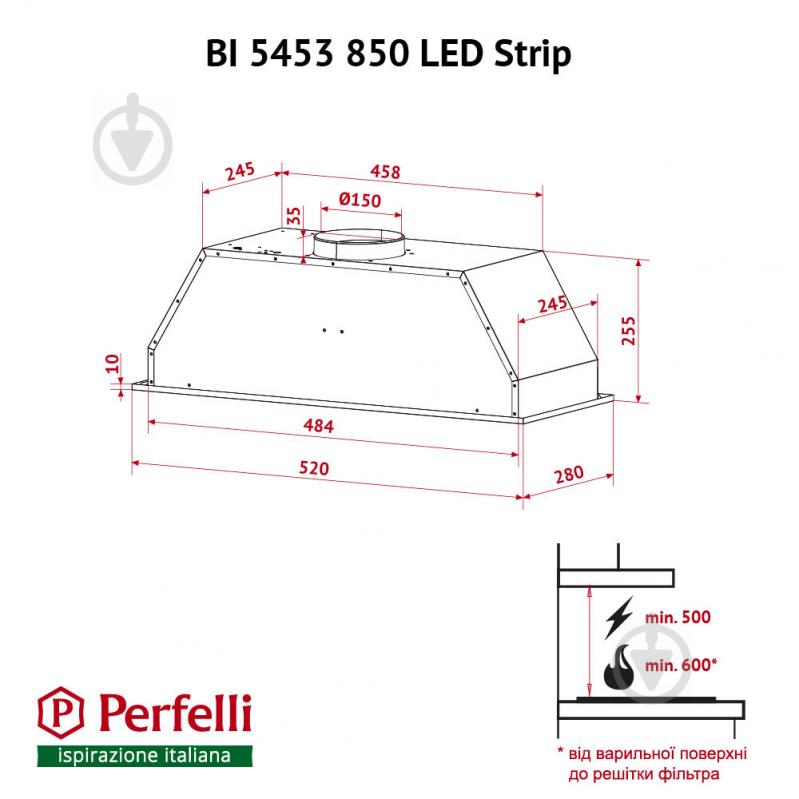 Вытяжка Perfelli BI 5453 BL 850 LED Strip - фото 12