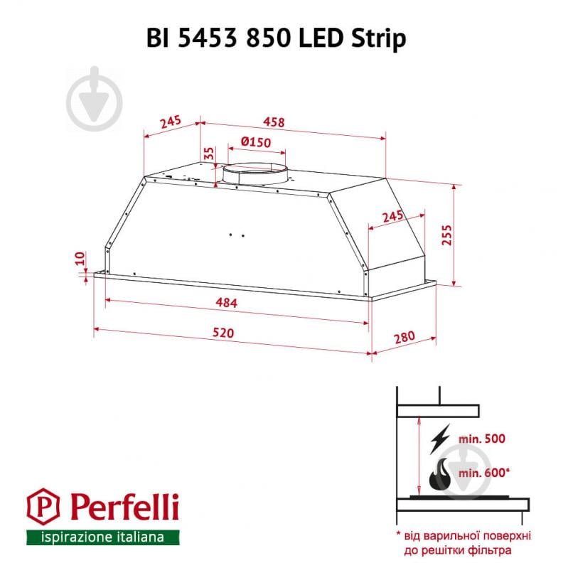 Витяжка Perfelli BI 5453 I 850 LED Strip - фото 12