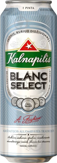 Пиво Kalnapilis Blanc Select светлое нефильтрованное ж/б 5% 0,568 л - фото 1