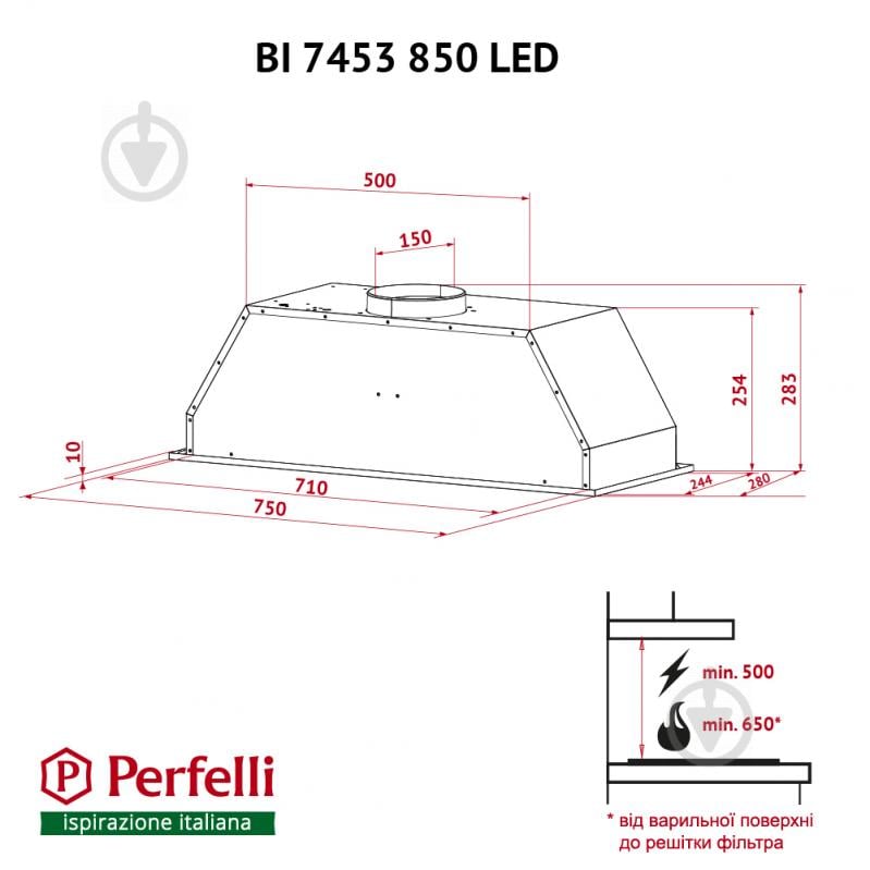 Вытяжка Perfelli BI 7453 I 850 LED - фото 12