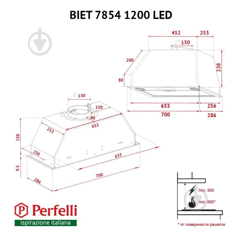Вытяжка Perfelli BIET 7854 I 1200 LED - фото 12 Вытяжка Perfelli BIET 7854 I 1200 LED - фото 12