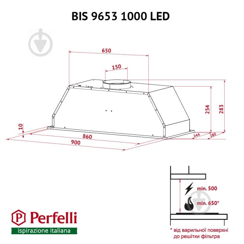 Витяжка Perfelli BIS 9653 I 1000 LED - фото 12