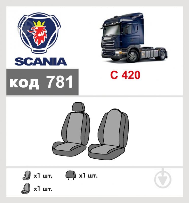 Комплект чехлов на сиденья Scania G 420(высокое сиденье + низкое с подголовник) 781 48197 Eco Lazer черный с серым - фото 6