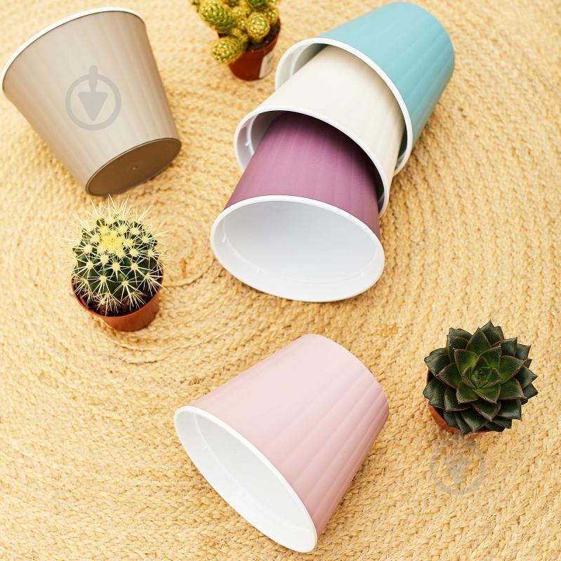 Горщик пластиковий Алеана Ібіс з подвійним дном 15,7x13,0 см круглий 1,7 л біла троянда/білий (114034) - фото 3