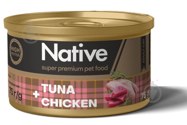 Консерва для котів NATIVE тунець з куркою 75 г - фото 1 Консерва для котів NATIVE тунець з куркою 75 г - фото 1