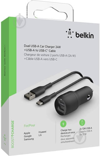 Автомобільний зарядний пристрій Belkin Car Charger 24W Dual USB-A USB-A - USB-C - фото 5