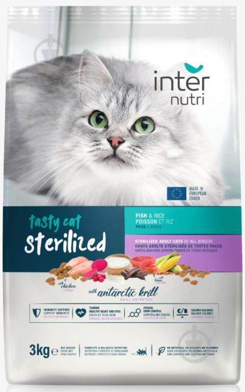 Корм сухий для стерилізованих котів усіх порід Internutri Tasty Sterilized риба та рис 3 кг - фото 1