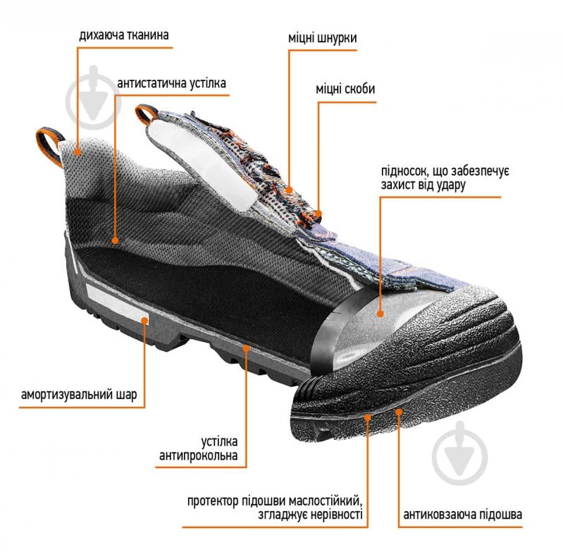 Черевики робочі NEO tools з металевим підноском р.39 82-040 синій - фото 2