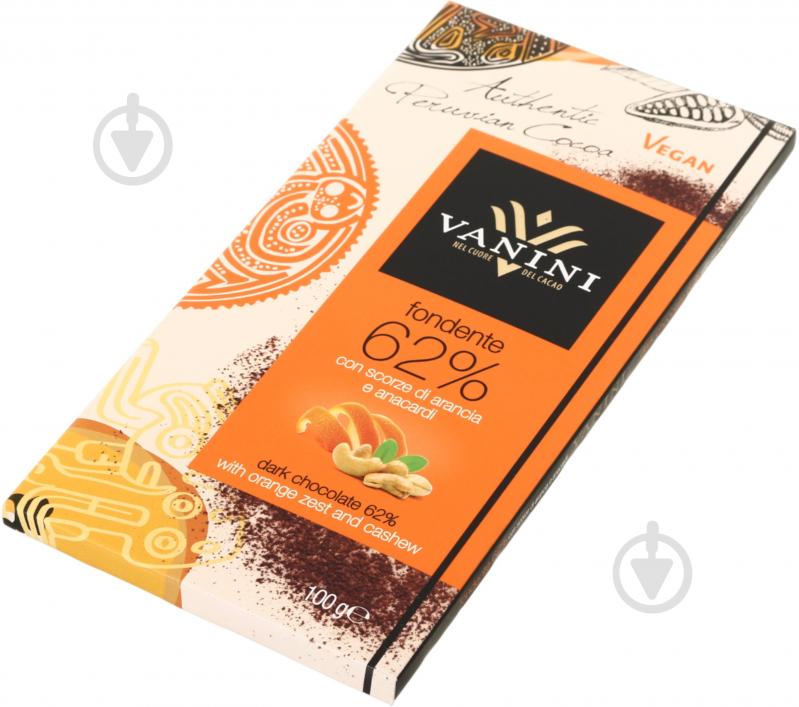 Шоколад Vanini Fondente 62% con scorze di arancia e anacardi 100 г - фото 2